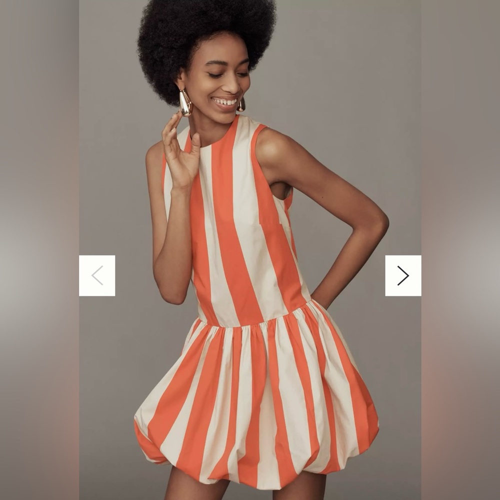 Anthropologie Orange and Cream Striped Sleeveless Bubble Dress